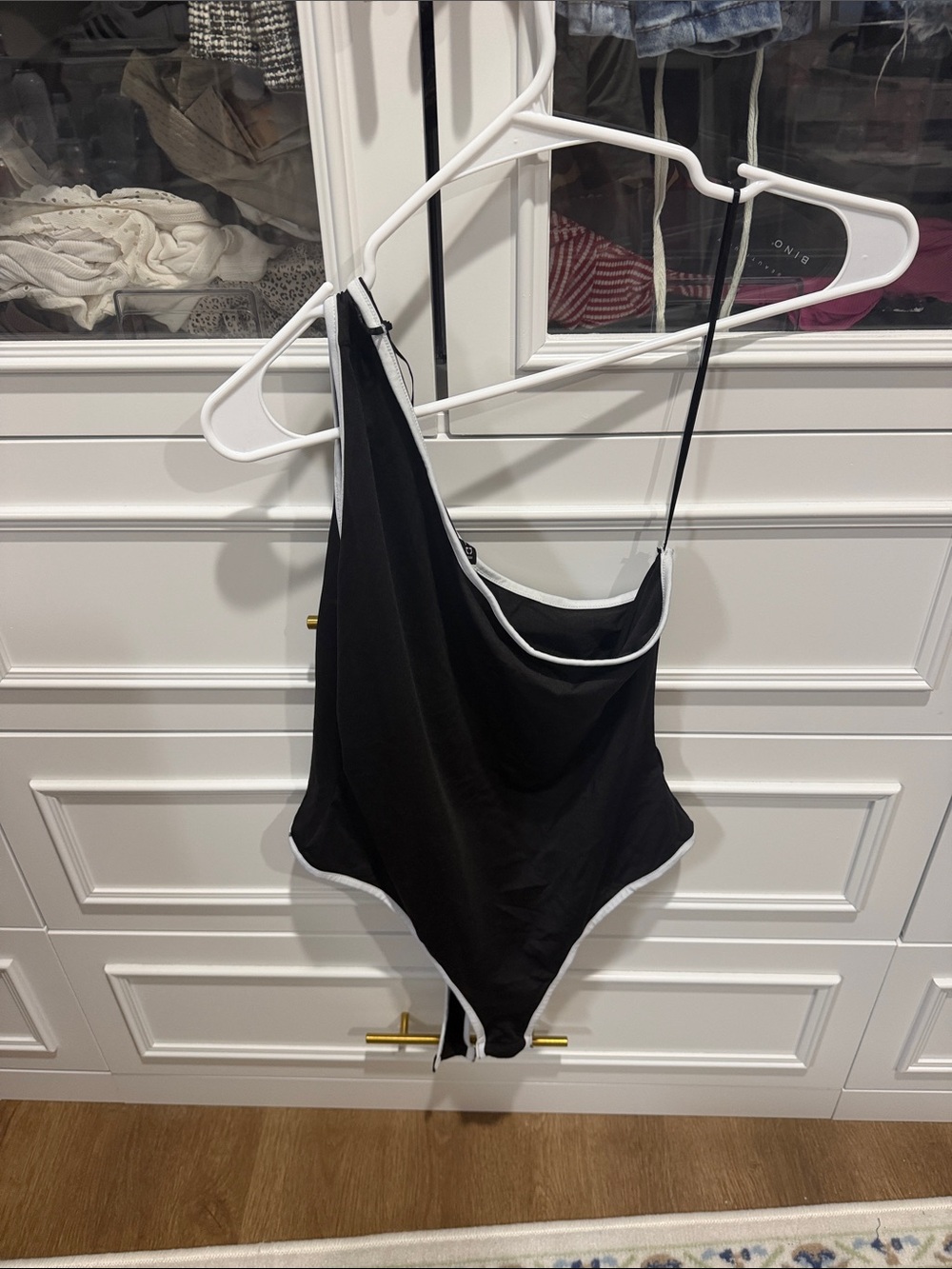Divided Black Bodysuit with White Trim